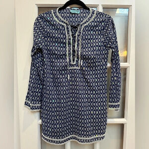 Letarte Skull Tunic Coverup Dress Navy Blue Sequin Bead 3/4 Sleeve Blouse Size S